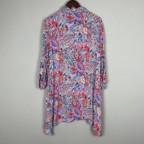 Cupio Tunic Top Womens XL Colorful Multicolor Floral Button Up 3/4‎ Sleeve Shirt - Picture 7 of 11